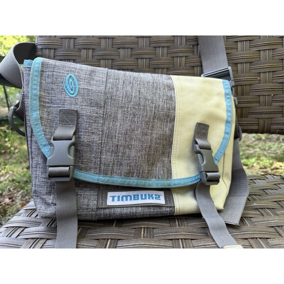 Vintage Timbuk2 Small Messenger Bag Daypack Gray Ivory Blue - Picture 1 of 12
